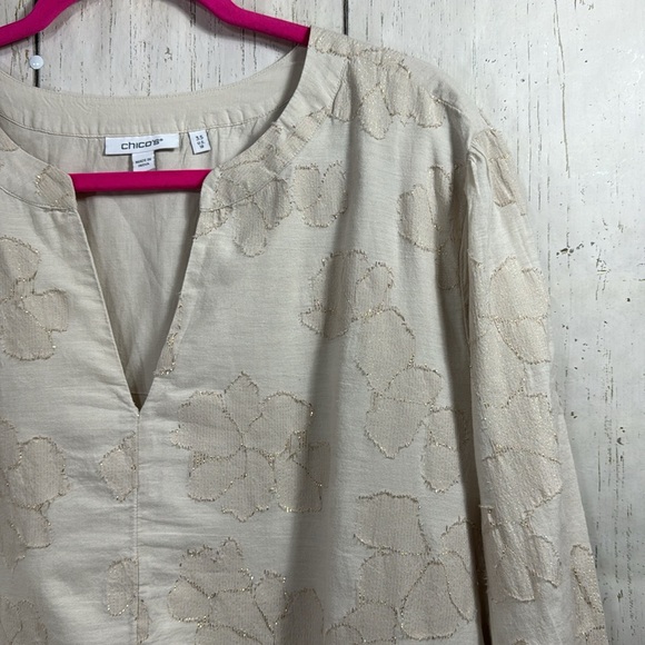 Chicos Jacquard Tiered V Neck Pockets Stretch Soft Lightweight Knee Length Dress - Picture 5 of 16